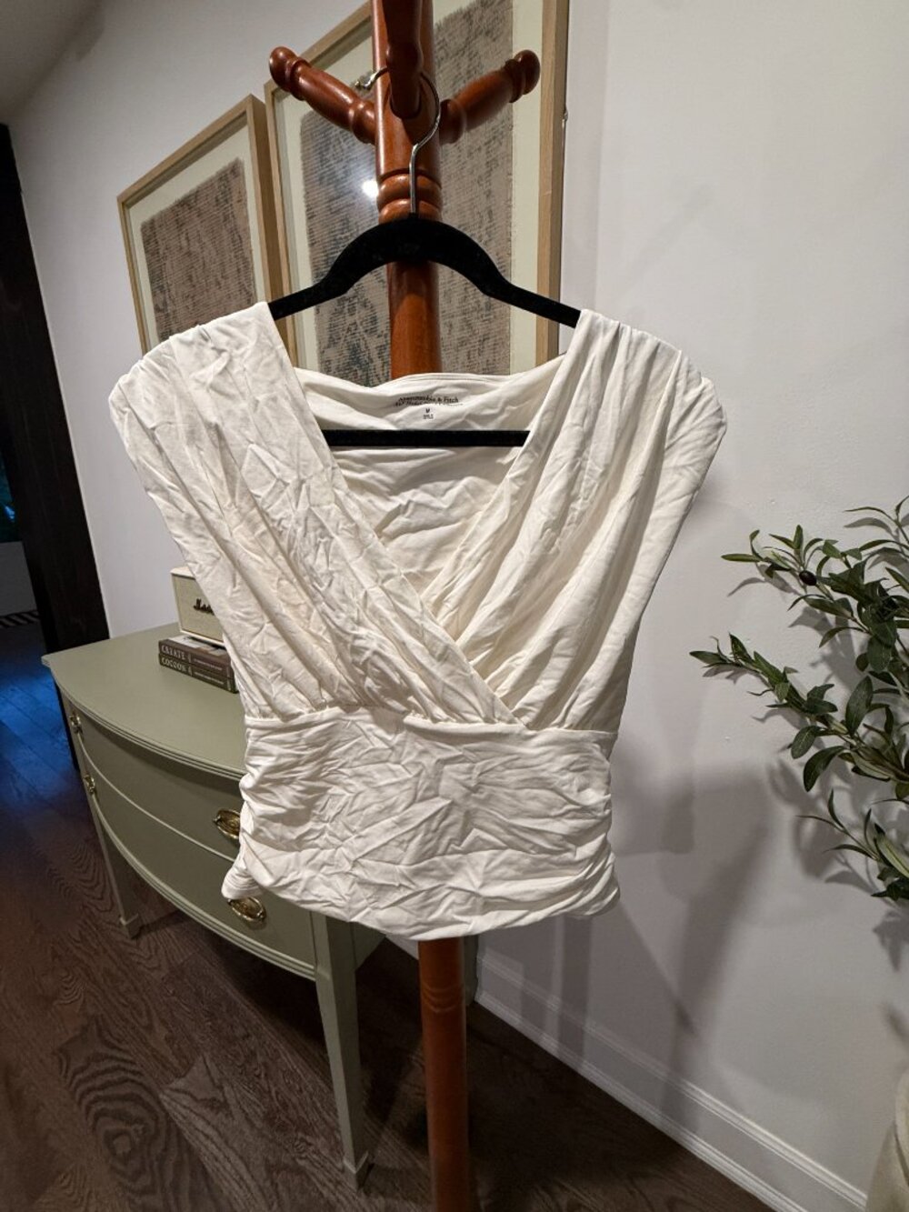 Abercrombie White Modal Blend Ruched Wrap Top M